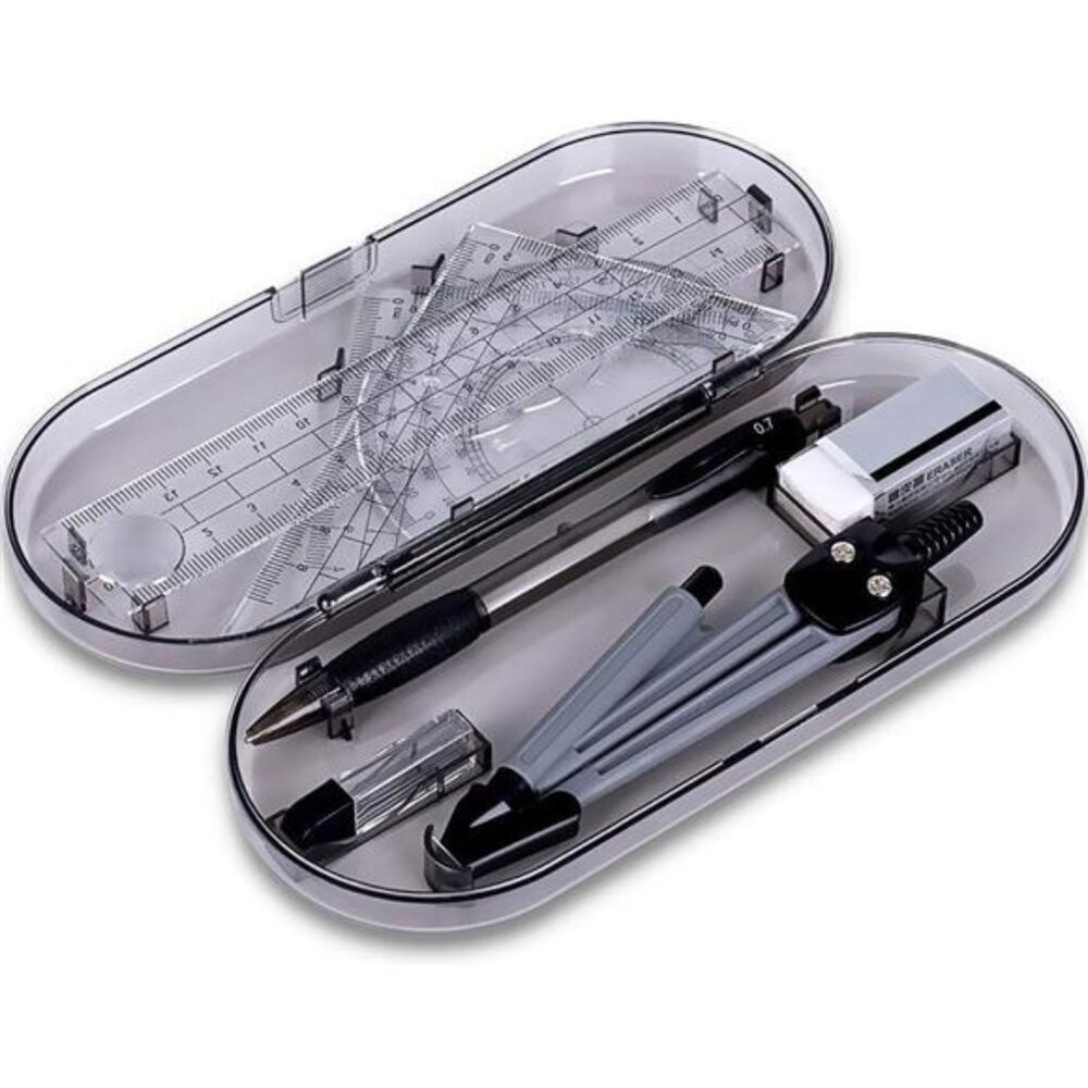 Math Geometry Kit Set, 8 Pieces w/ Shatterproof Storage Box - Rulers, Protractor - Picture 6 of 7